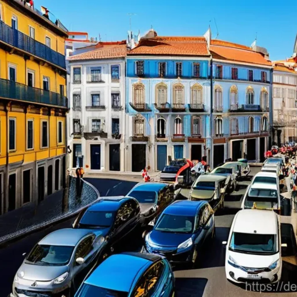 포르투갈 교통사고 주요 원인 - **Prompt 1: Hectic Portuguese City Traffic**
    A dynamic, high-angle shot capturing a bustling str...