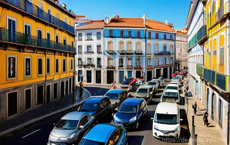 포르투갈 교통사고 주요 원인 - **Prompt 1: Hectic Portuguese City Traffic**
    A dynamic, high-angle shot capturing a bustling str...