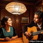 Home 20 포르투갈 파두 음악 기원 - A traditional Portuguese Fado scene inside a cozy Lisbon tavern at night, featuring a female Fado si...