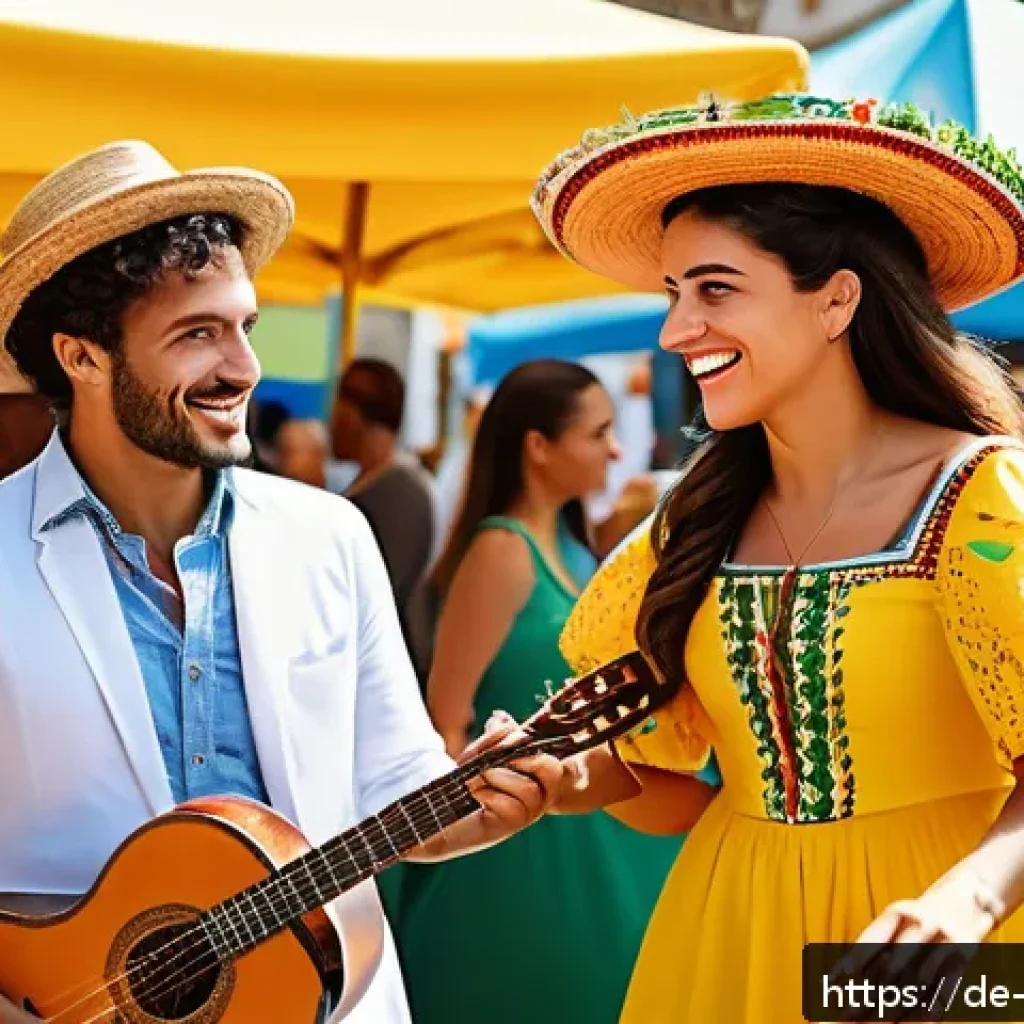 포르투갈과 브라질의 외교 관계 - A vibrant scene depicting a cultural festival celebrating the deep-rooted ties between Portugal and ...
