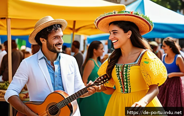 포르투갈과 브라질의 외교 관계 - A vibrant scene depicting a cultural festival celebrating the deep-rooted ties between Portugal and ...