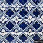 Home 23 포르투갈 아줄레주 타일 역사 - A detailed close-up of traditional Portuguese azulejo tiles on a historic Lisbon church facade, show...