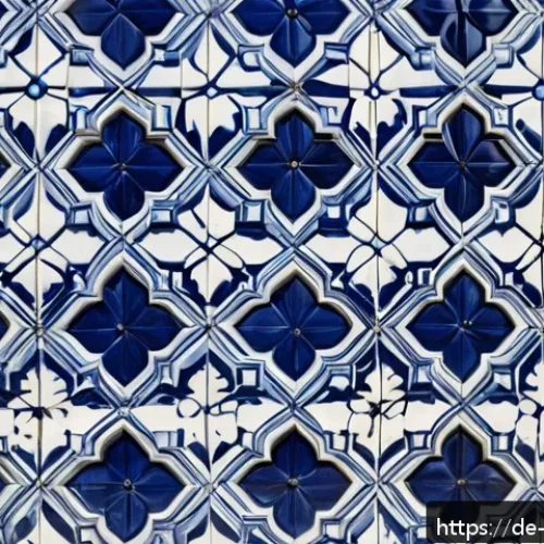 Home 17 포르투갈 아줄레주 타일 역사 - A detailed close-up of traditional Portuguese azulejo tiles on a historic Lisbon church facade, show...